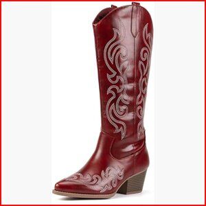 Women's Chunky Heel Western Cowboy Boots Pointed Toe Side Zipper